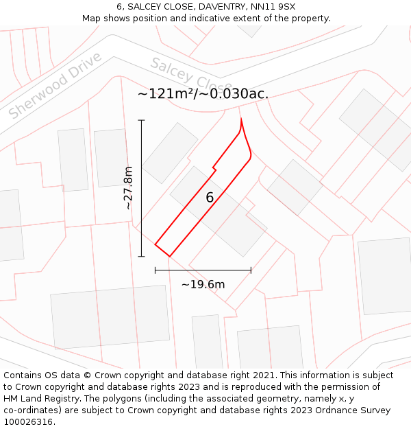 6, SALCEY CLOSE, DAVENTRY, NN11 9SX: Plot and title map