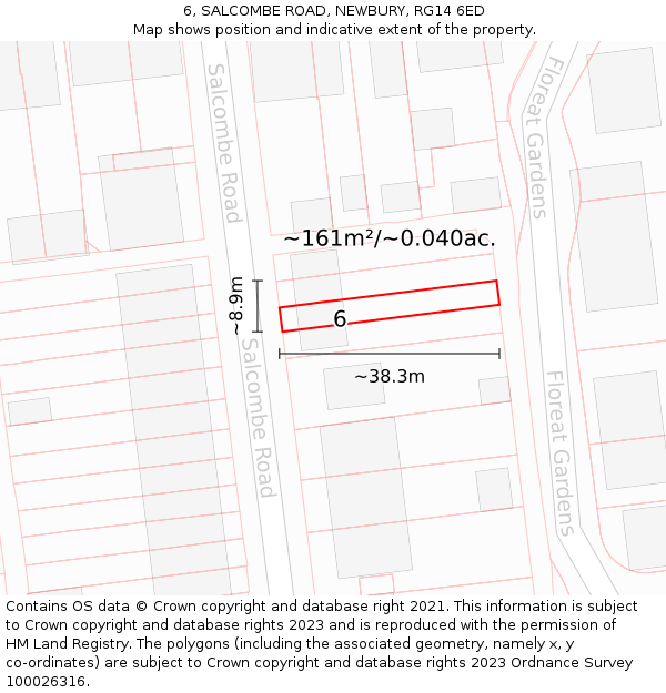 6, SALCOMBE ROAD, NEWBURY, RG14 6ED: Plot and title map