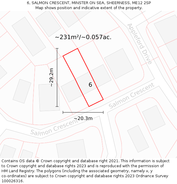 6, SALMON CRESCENT, MINSTER ON SEA, SHEERNESS, ME12 2SP: Plot and title map