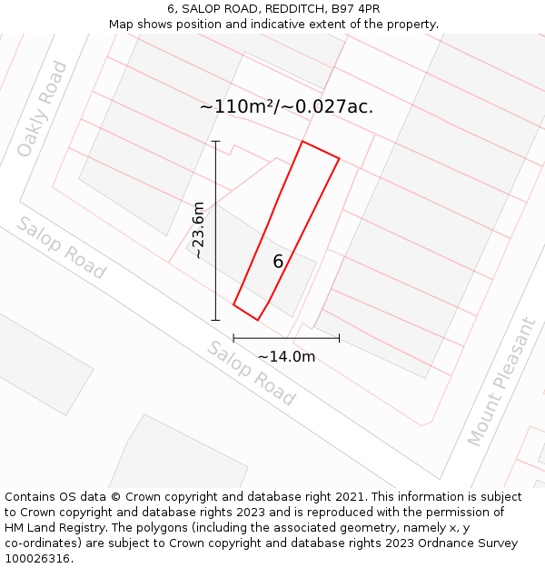 6, SALOP ROAD, REDDITCH, B97 4PR: Plot and title map