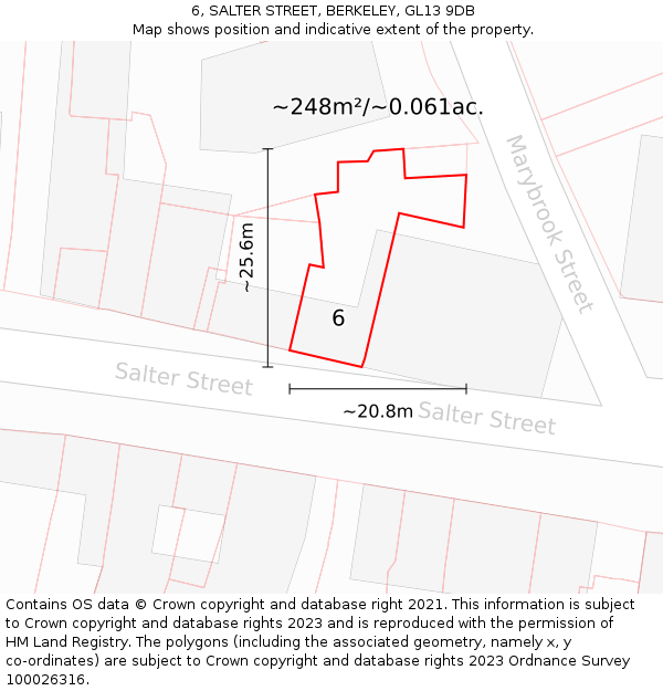 6, SALTER STREET, BERKELEY, GL13 9DB: Plot and title map