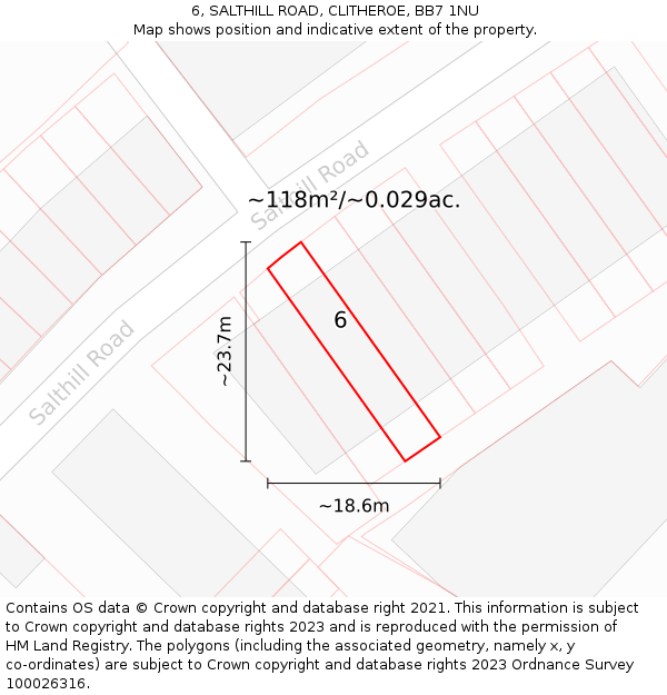6, SALTHILL ROAD, CLITHEROE, BB7 1NU: Plot and title map