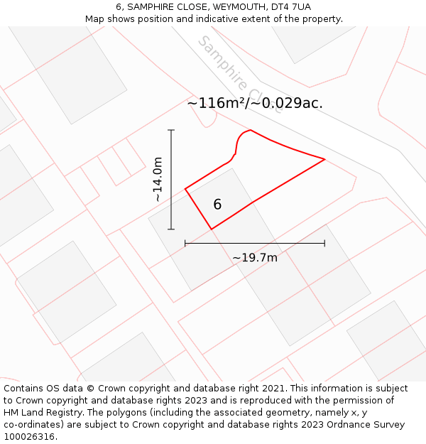 6, SAMPHIRE CLOSE, WEYMOUTH, DT4 7UA: Plot and title map