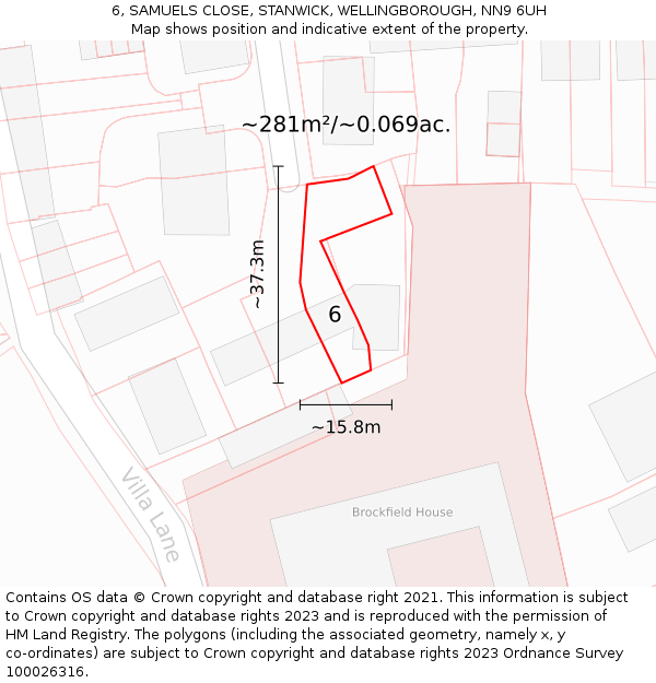 6, SAMUELS CLOSE, STANWICK, WELLINGBOROUGH, NN9 6UH: Plot and title map