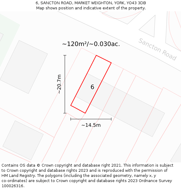 6, SANCTON ROAD, MARKET WEIGHTON, YORK, YO43 3DB: Plot and title map