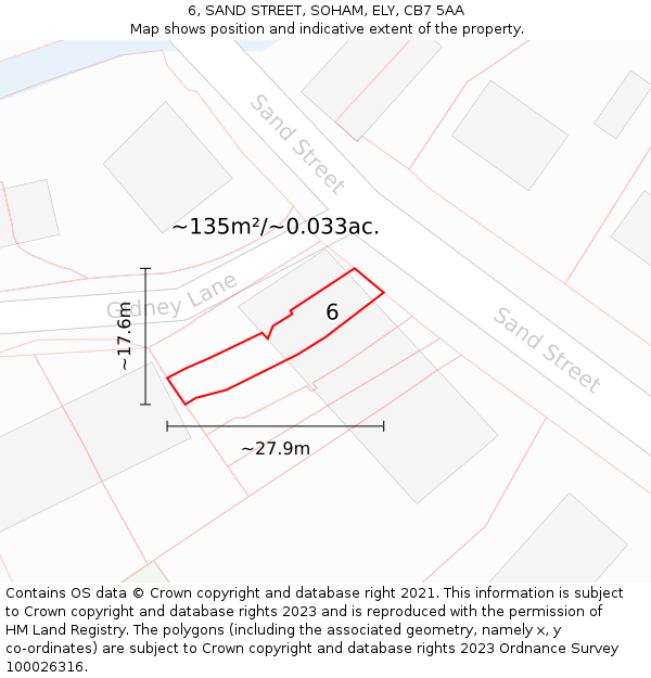 6, SAND STREET, SOHAM, ELY, CB7 5AA: Plot and title map