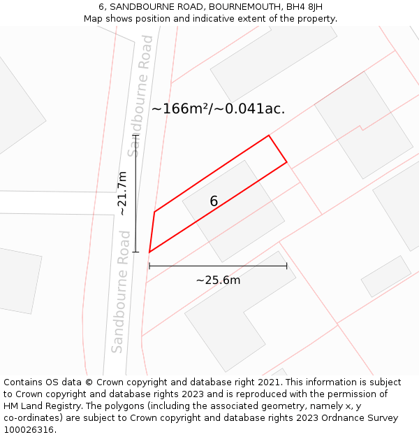 6, SANDBOURNE ROAD, BOURNEMOUTH, BH4 8JH: Plot and title map
