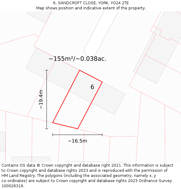 6, SANDCROFT CLOSE, YORK, YO24 2TE: Plot and title map