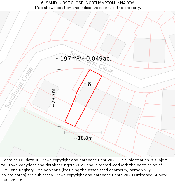 6, SANDHURST CLOSE, NORTHAMPTON, NN4 0DA: Plot and title map