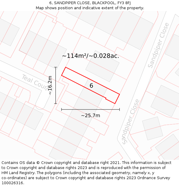 6, SANDPIPER CLOSE, BLACKPOOL, FY3 8FJ: Plot and title map