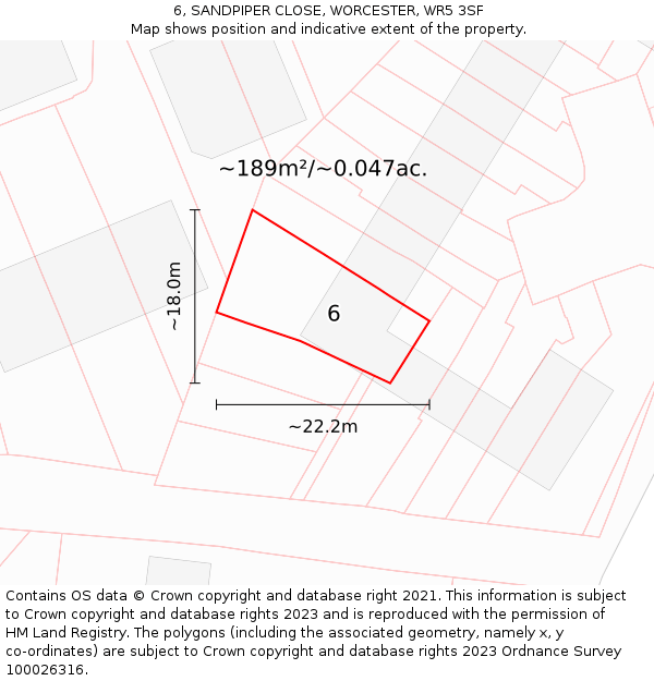 6, SANDPIPER CLOSE, WORCESTER, WR5 3SF: Plot and title map