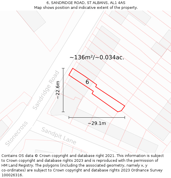 6, SANDRIDGE ROAD, ST ALBANS, AL1 4AS: Plot and title map