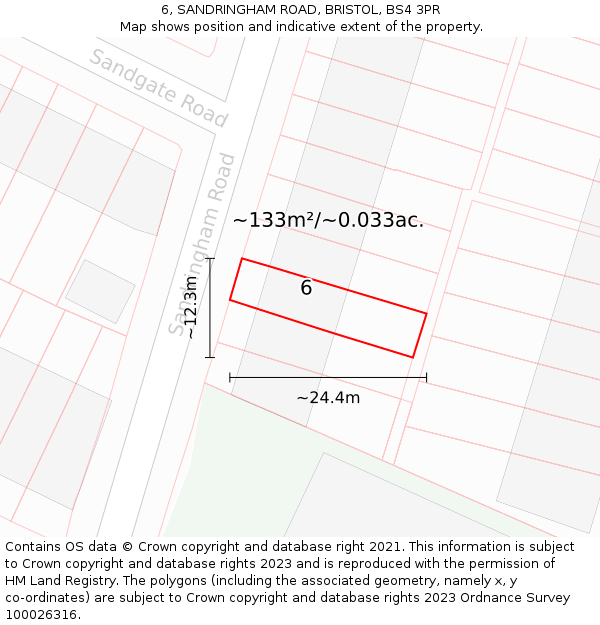 6, SANDRINGHAM ROAD, BRISTOL, BS4 3PR: Plot and title map