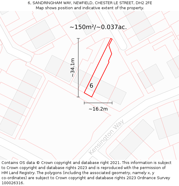 6, SANDRINGHAM WAY, NEWFIELD, CHESTER LE STREET, DH2 2FE: Plot and title map