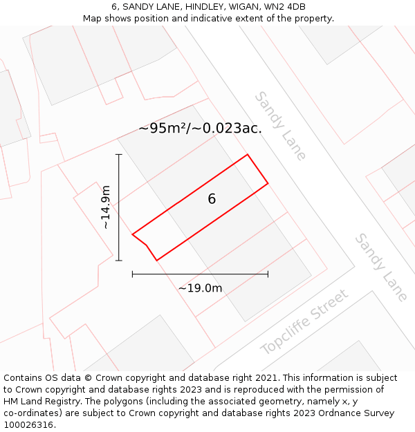 6, SANDY LANE, HINDLEY, WIGAN, WN2 4DB: Plot and title map