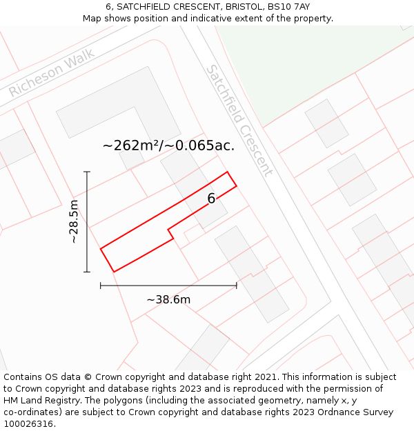 6, SATCHFIELD CRESCENT, BRISTOL, BS10 7AY: Plot and title map