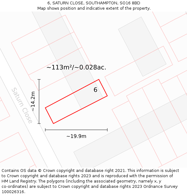6, SATURN CLOSE, SOUTHAMPTON, SO16 8BD: Plot and title map