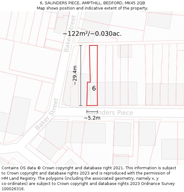 6, SAUNDERS PIECE, AMPTHILL, BEDFORD, MK45 2QB: Plot and title map