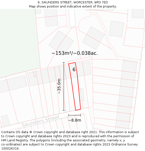 6, SAUNDERS STREET, WORCESTER, WR3 7ED: Plot and title map
