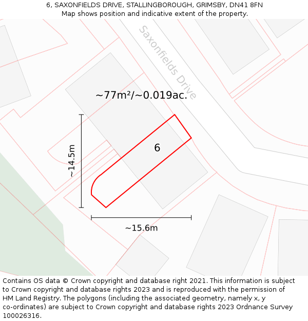 6, SAXONFIELDS DRIVE, STALLINGBOROUGH, GRIMSBY, DN41 8FN: Plot and title map