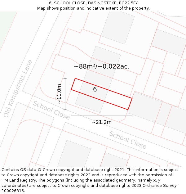 6, SCHOOL CLOSE, BASINGSTOKE, RG22 5FY: Plot and title map