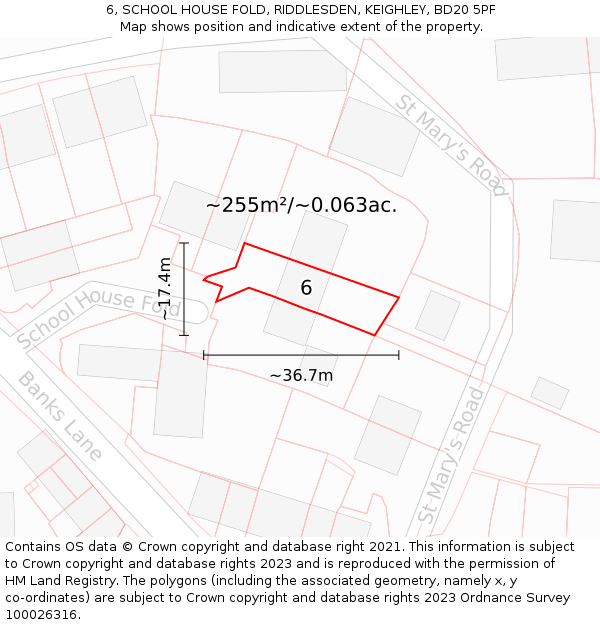 6, SCHOOL HOUSE FOLD, RIDDLESDEN, KEIGHLEY, BD20 5PF: Plot and title map