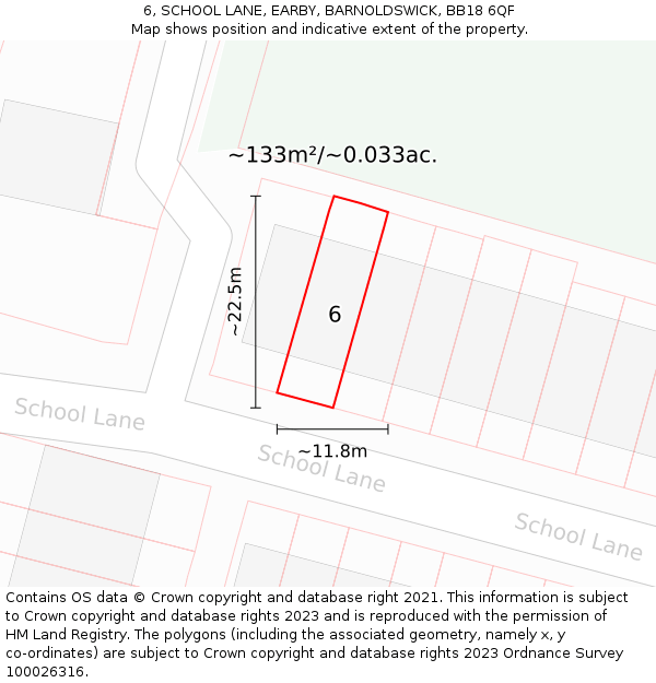 6, SCHOOL LANE, EARBY, BARNOLDSWICK, BB18 6QF: Plot and title map