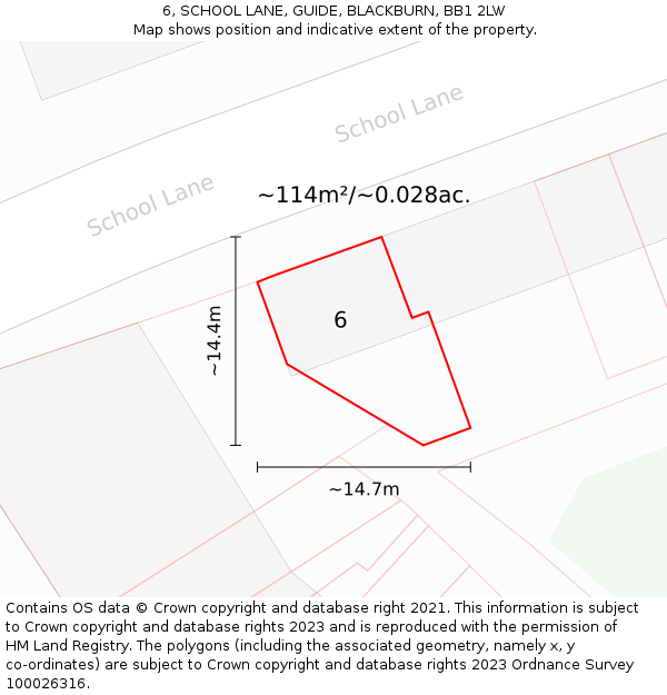6, SCHOOL LANE, GUIDE, BLACKBURN, BB1 2LW: Plot and title map
