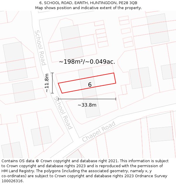 6, SCHOOL ROAD, EARITH, HUNTINGDON, PE28 3QB: Plot and title map
