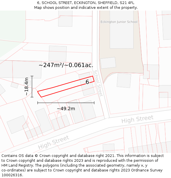 6, SCHOOL STREET, ECKINGTON, SHEFFIELD, S21 4FL: Plot and title map