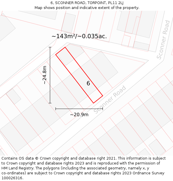 6, SCONNER ROAD, TORPOINT, PL11 2LJ: Plot and title map