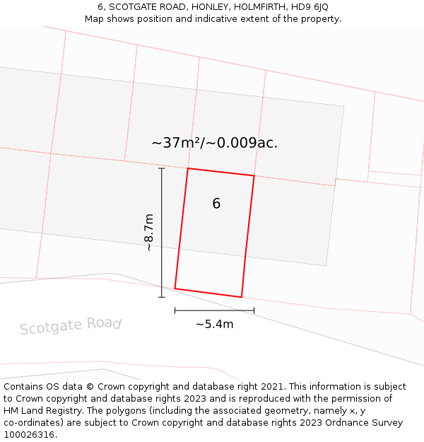 6, SCOTGATE ROAD, HONLEY, HOLMFIRTH, HD9 6JQ: Plot and title map