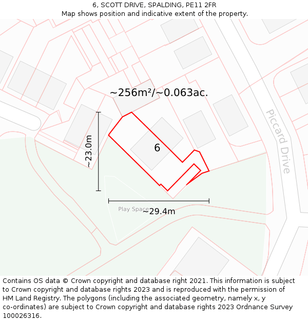6, SCOTT DRIVE, SPALDING, PE11 2FR: Plot and title map