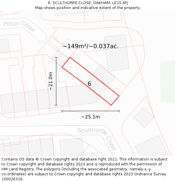 6, SCULTHORPE CLOSE, OAKHAM, LE15 6FJ: Plot and title map