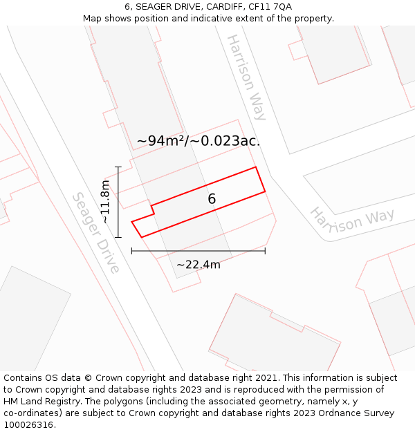 6, SEAGER DRIVE, CARDIFF, CF11 7QA: Plot and title map