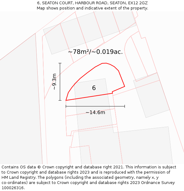 6, SEATON COURT, HARBOUR ROAD, SEATON, EX12 2GZ: Plot and title map