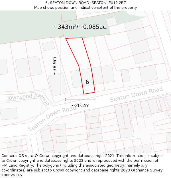 6, SEATON DOWN ROAD, SEATON, EX12 2RZ: Plot and title map