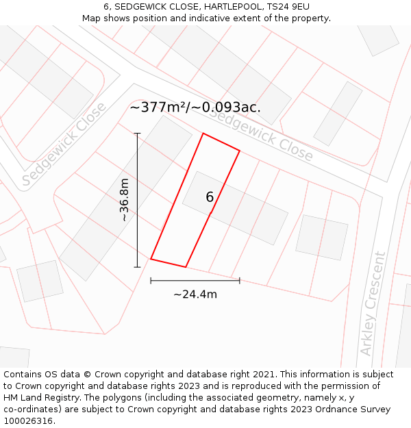 6, SEDGEWICK CLOSE, HARTLEPOOL, TS24 9EU: Plot and title map