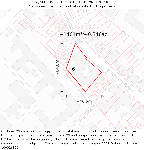 6, SEETHING WELLS LANE, SURBITON, KT6 5NR: Plot and title map