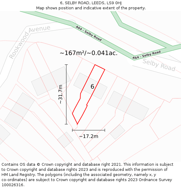 6, SELBY ROAD, LEEDS, LS9 0HJ: Plot and title map