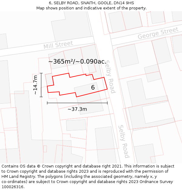 6, SELBY ROAD, SNAITH, GOOLE, DN14 9HS: Plot and title map