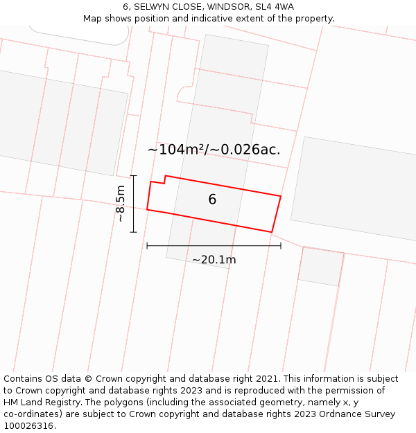 6, SELWYN CLOSE, WINDSOR, SL4 4WA: Plot and title map
