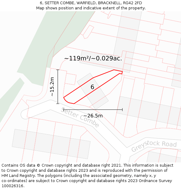 6, SETTER COMBE, WARFIELD, BRACKNELL, RG42 2FD: Plot and title map