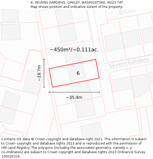 6, SEVERN GARDENS, OAKLEY, BASINGSTOKE, RG23 7AT: Plot and title map
