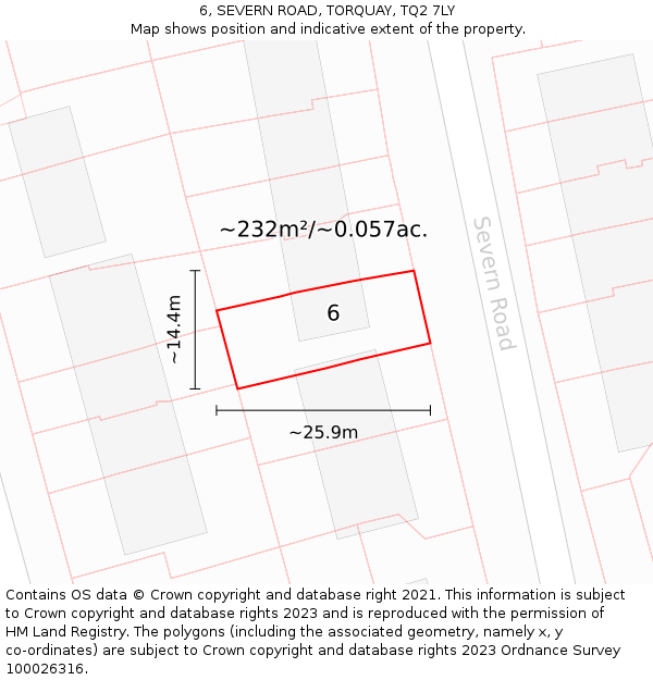6, SEVERN ROAD, TORQUAY, TQ2 7LY: Plot and title map