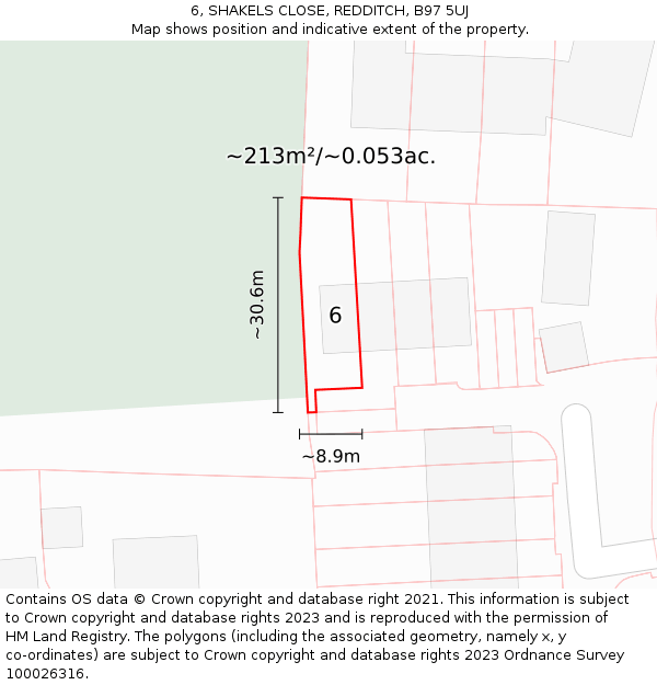 6, SHAKELS CLOSE, REDDITCH, B97 5UJ: Plot and title map