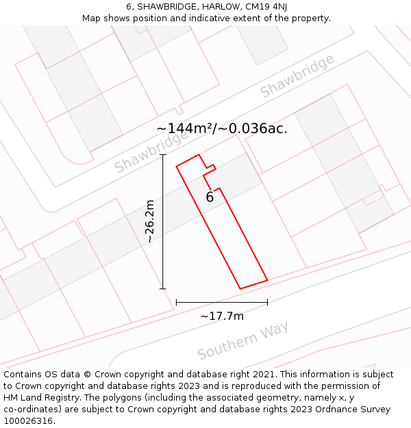 6, SHAWBRIDGE, HARLOW, CM19 4NJ: Plot and title map