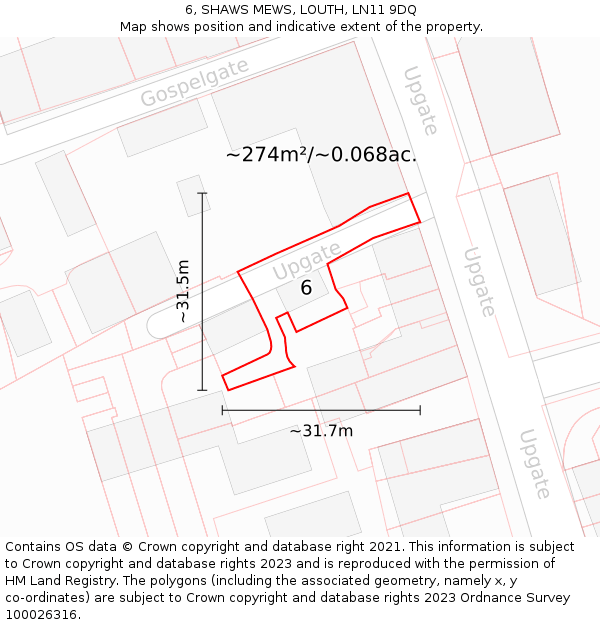6, SHAWS MEWS, LOUTH, LN11 9DQ: Plot and title map