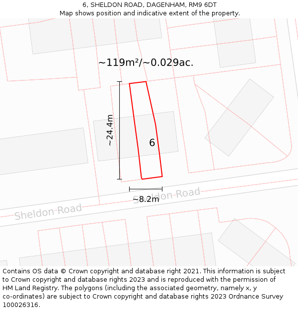 6, SHELDON ROAD, DAGENHAM, RM9 6DT: Plot and title map