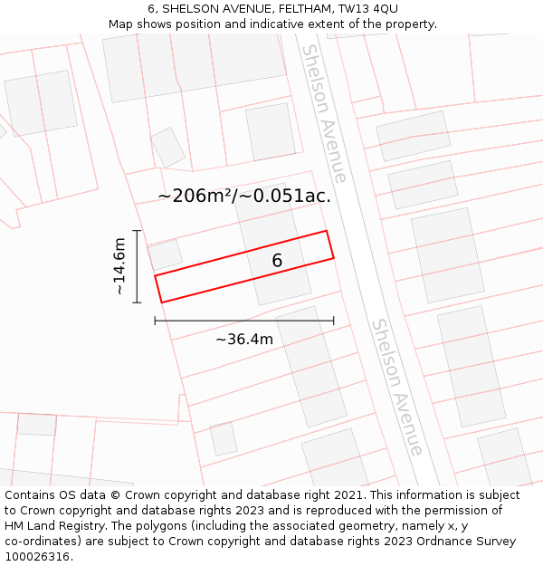 6, SHELSON AVENUE, FELTHAM, TW13 4QU: Plot and title map